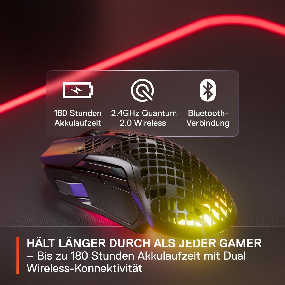 SteelSeries Aerox 5 Wireless – RGB gaming mouse with surface openings – Ultra-lightweight, water-resistant design – 9 buttons – Bluetooth/2.4 GHz – Optical TrueMove Air sensor with 18,000 DPI - 62406