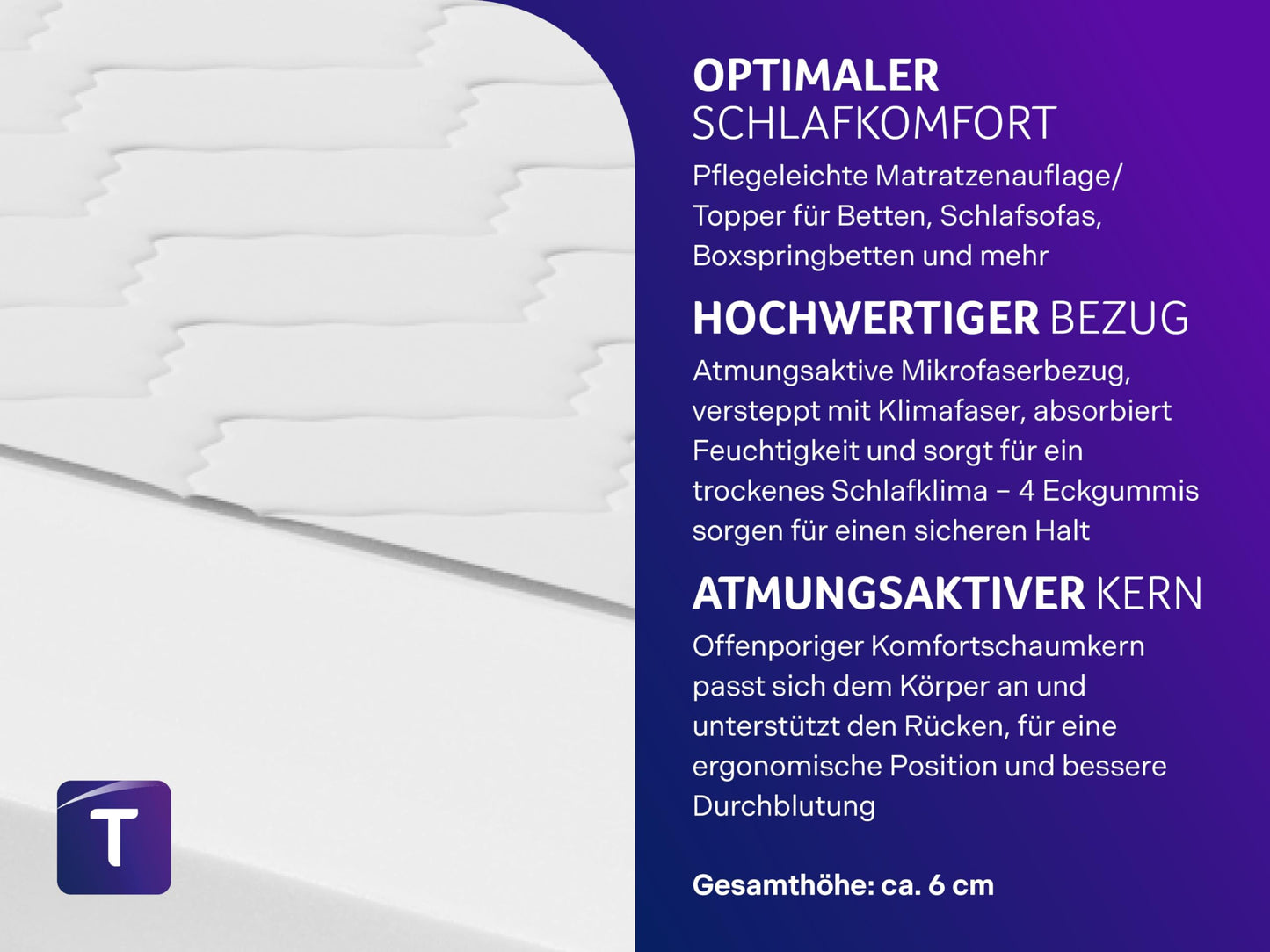 Dream night orthopedic mattress topper 140x200 cm | Cold foam core for optimal pressure relief | Ergonomic & breathable | Oeko-Tex Standard 100 certified | German quality standard - 3897194143