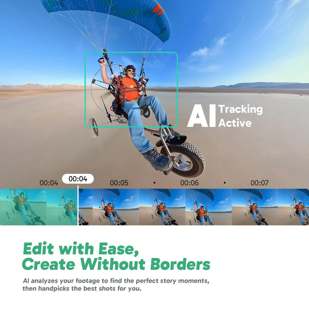 AKASO 360° Action Cam - 5.7K 72MP cameră de acțiune 360 grade cu card de memorie de 64GB, senzori duali de 1/2" 48MP, ecran tactil de 2.29'', efect de selfie stick invizibil, blocare a orizontului 360° și urmărire AI.