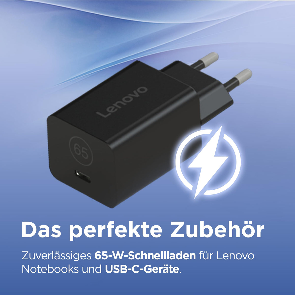 Lenovo GaN Nano 65W | USB-C Power Adapter for PC Laptop | EU Plug - G0A6GN65EU