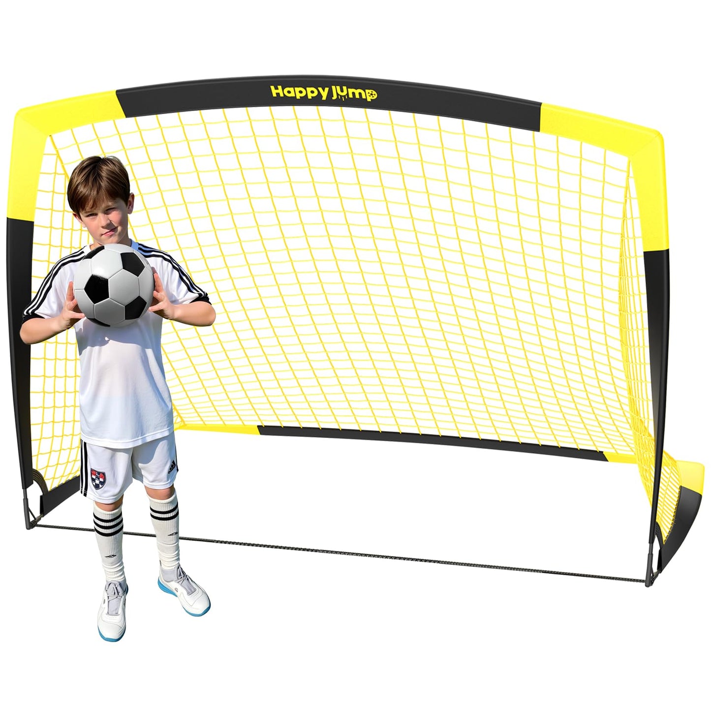 Happy Jump Pop-Up Football Goal - 213x152 cm, 1 goal, black yellow | Foldable Fiberglass Goal for Kids & Adults | Ideal for gardens and parks - 100009