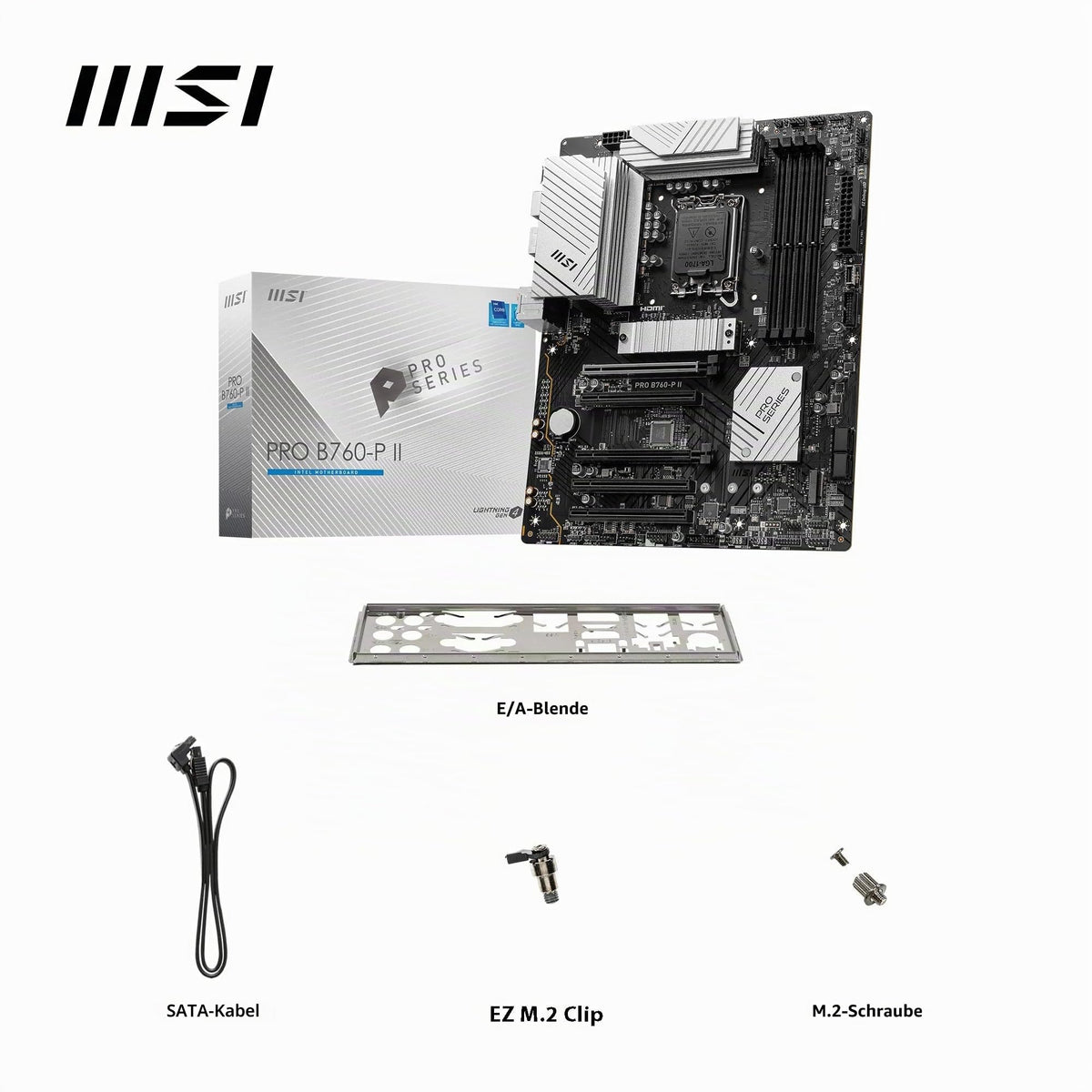 Placa de bază MSI PRO B760-P II, ATX - Suportă procesoare Intel Core de generația a 14-a, a 13-a și a 12-a, LGA 1700 - Memorie DDR5 Boost 7000+MHz/OC, sloturi PCIe 4.0 x16, sloturi M.2 Gen4, LAN 2.5G - 7E29-002R