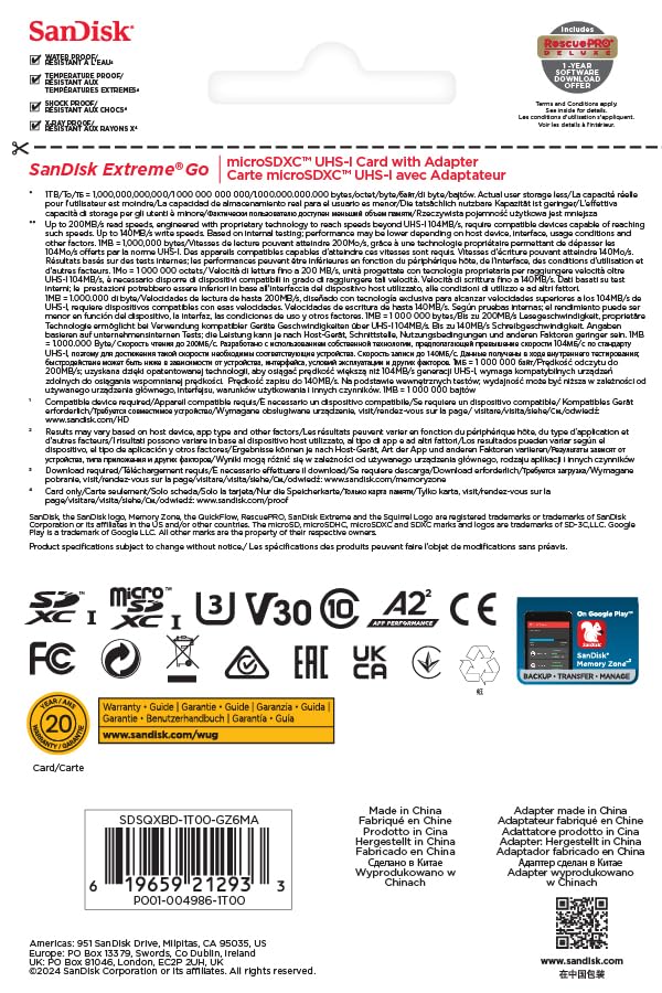 SanDisk Extreme microSDXC 1TB (SDSQXBD-1T00-GZ6MA)