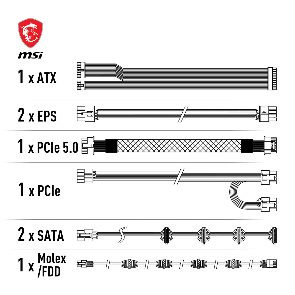 MSI MAG A750GL PCIE5 Sursă de alimentare, 750W, 80 Plus Gold complet modulară, ATX 3.0, suportă GPU PCIe 5.0, ventilator de 120mm FDB cu rulmenți dinamici, Full-Bridge LLC, cabluri plate negre - 7 ani garanție - 306-7ZP8B11-CE0