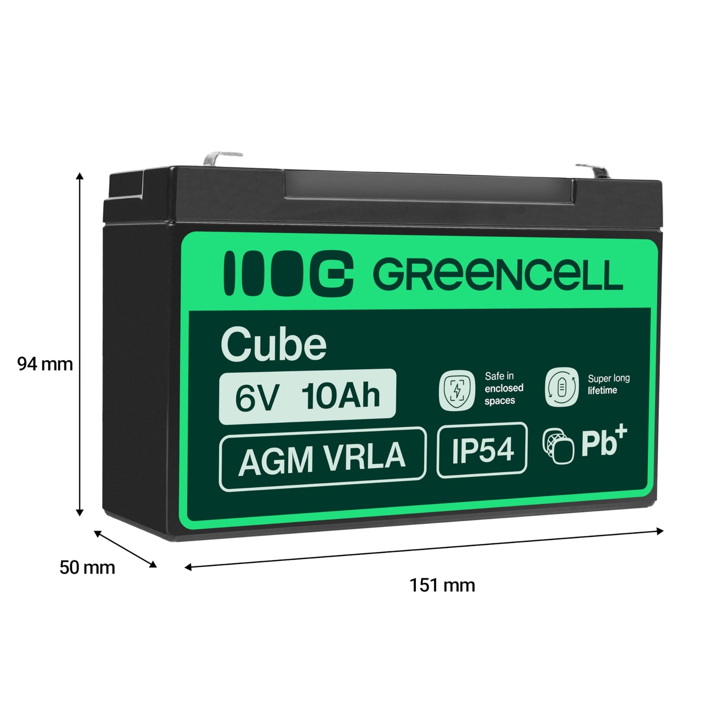 Green Cell® AGM 6V 10Ah battery VRLA lead battery lead battery replacement battery gel battery battery cycle-proof unmanned toys, electric toys, alarm, emergency power, children's vehicles, children's quad - AGM16
