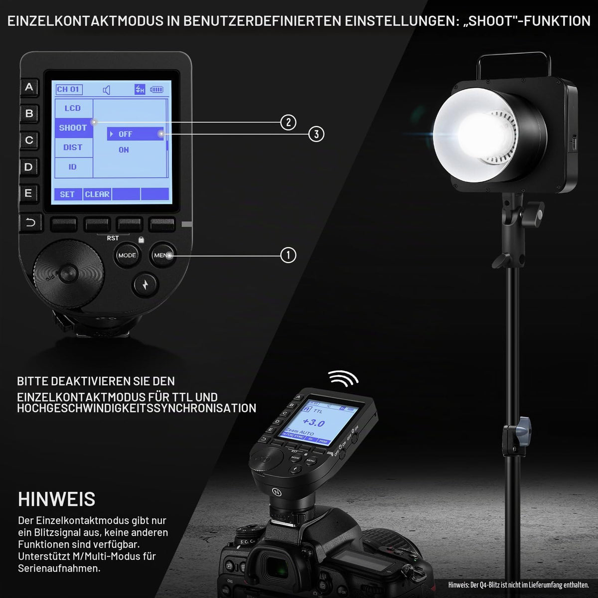 NEEWER Upgraded QPRO-N TTL declanșator de blitz fără fir compatibil cu Nikon