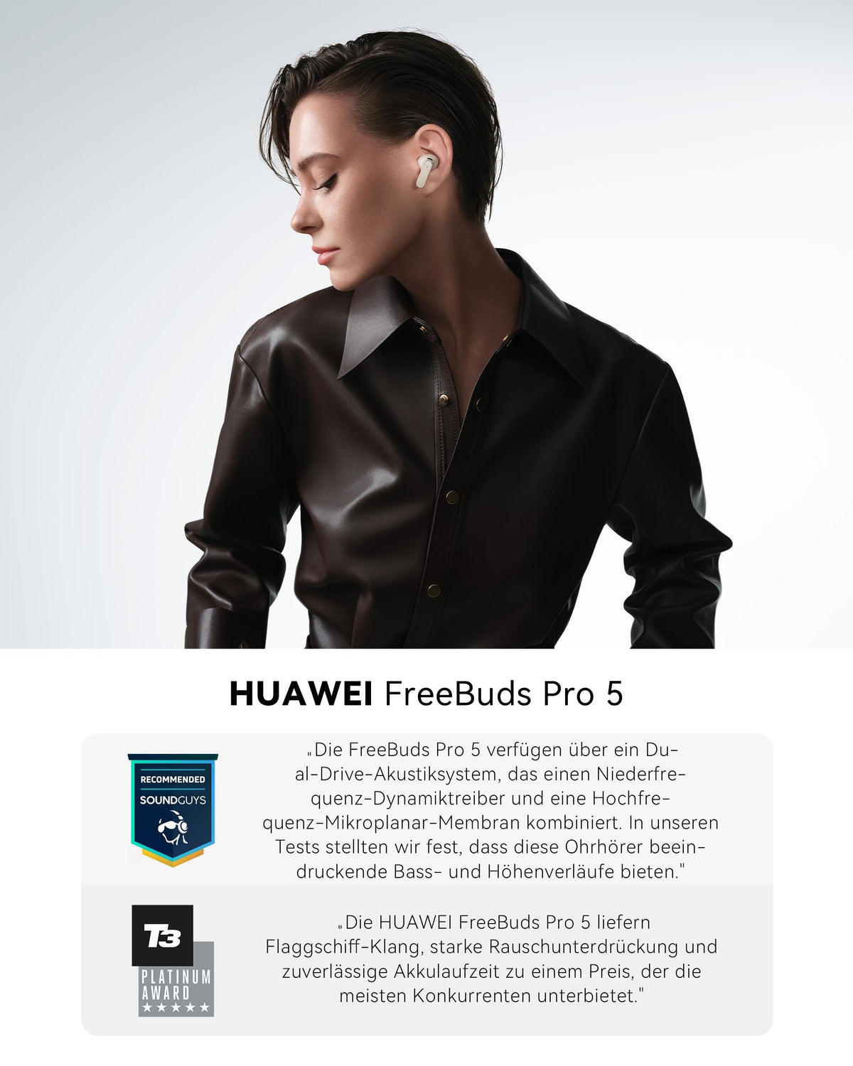 HUAWEI FreeBuds Pro 5 Wireless Bluetooth Headphones, White - Sax-T100