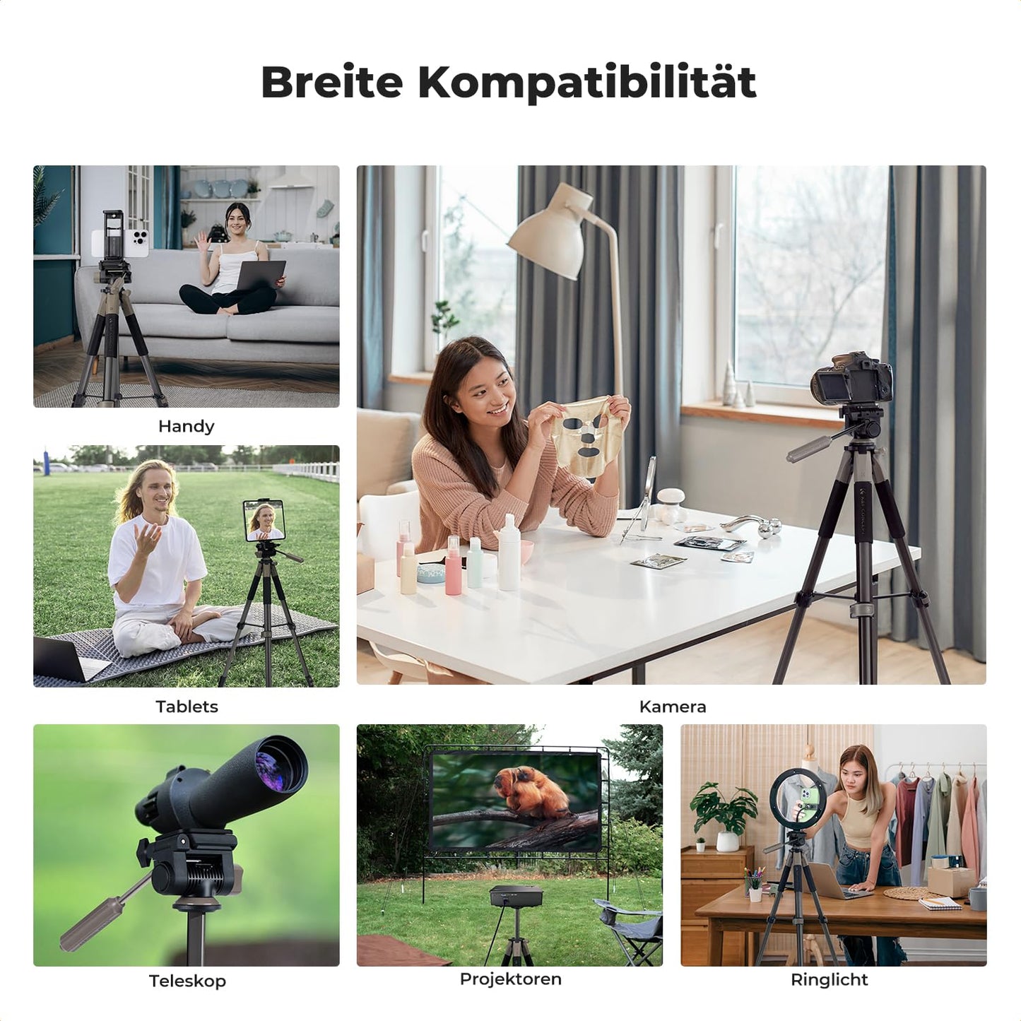 K&F CONCEPT Aluminum Camera Tripod S255A3+BV01, Lightweight Tripod with Bag, 190cm Mobile Phone Tripod for Canon Nikon Sony Camera/DSLR/Camcorder/Smartphone, Travel Tripod with Mobile Phone Tablet Holder (Grey)