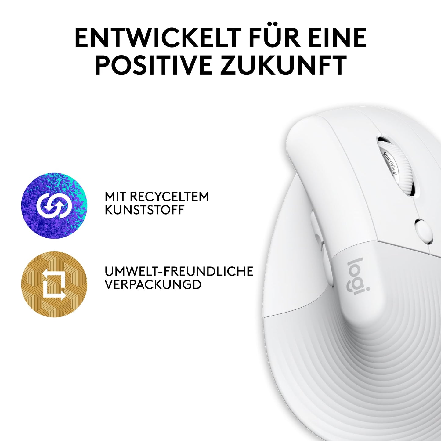 Logitech Lift for Mac, Wireless Vertical Ergonomic Mouse, Bluetooth, Quiet Clicks, Quiet Smartwheel, 4 Customizable Buttons, Compatible with macOS/iPadOS/MacBook/iMac/iPad - White - 910-006477