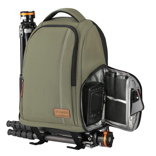 TARION Camera Backpack SLR Photo Backpack Waterproof | Lightweight and compact | Small DSLR backpack with 15" laptop compartment and rain cover (green) - TB-02-GN-EU