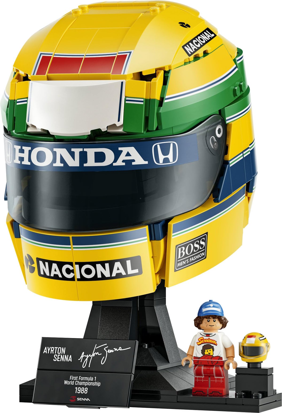 LEGO Editions Ayrton Senna Helm - Articol pentru fani Formula 1 - Model de căști de curse pentru expunere cu figurina colectabilă - Cadou pentru băieți de la 14 ani și fani ai motorsportului - 43024