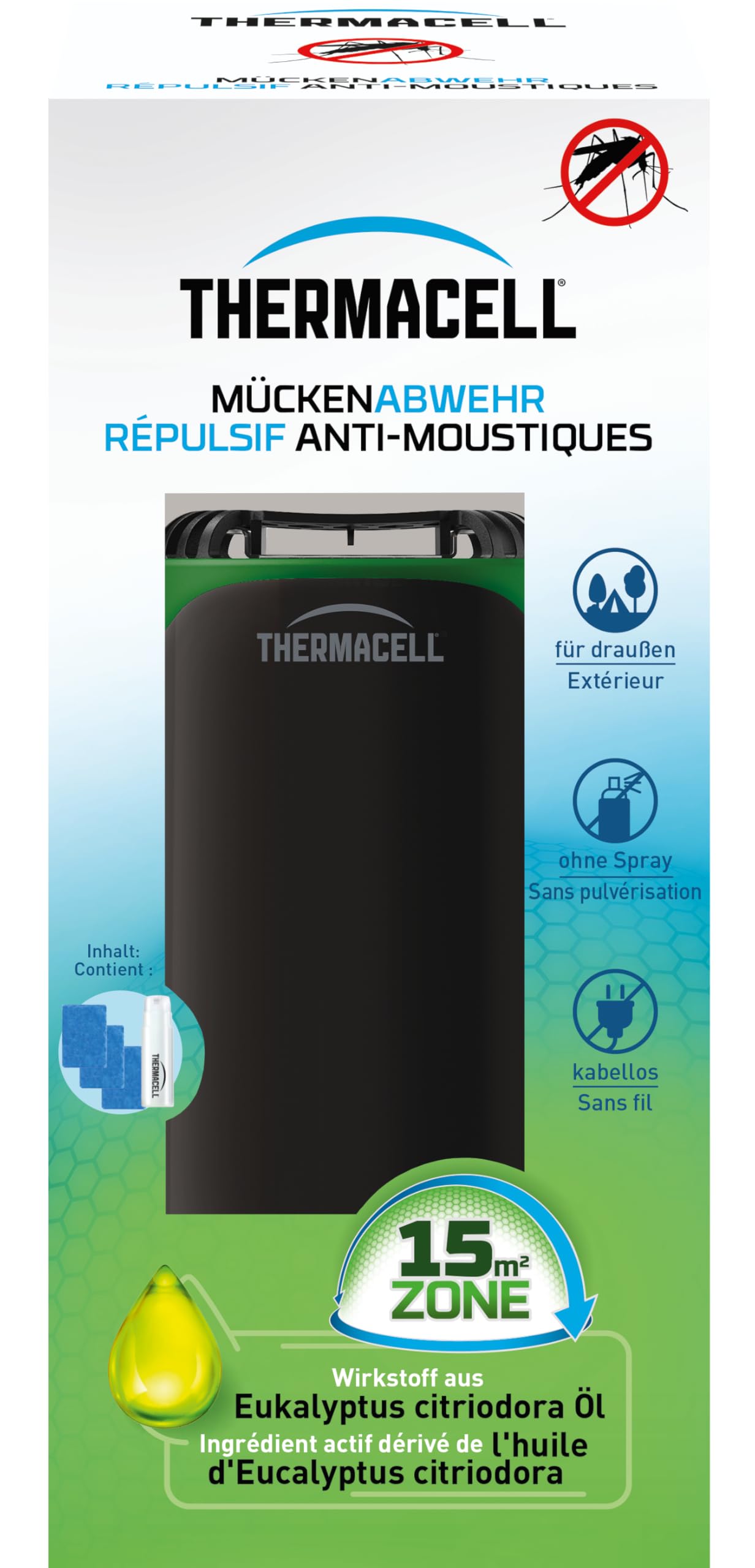 Thermacell mosquito repellent Protect, innovative and decorative mosquito repellent standing device in a modern design, for garden, terrace and camping, black-green 1 piece - 86601982