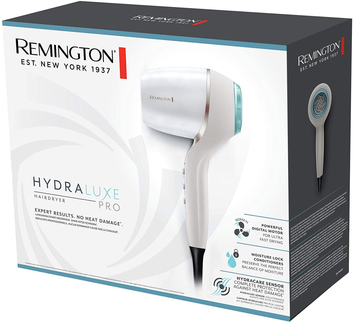 Remington Hair Dryer Ionen Hydraluxe Pro (2200 Watt, 160km/h, 2 Styling Attachments, Hydracare Sensor - 45700560100