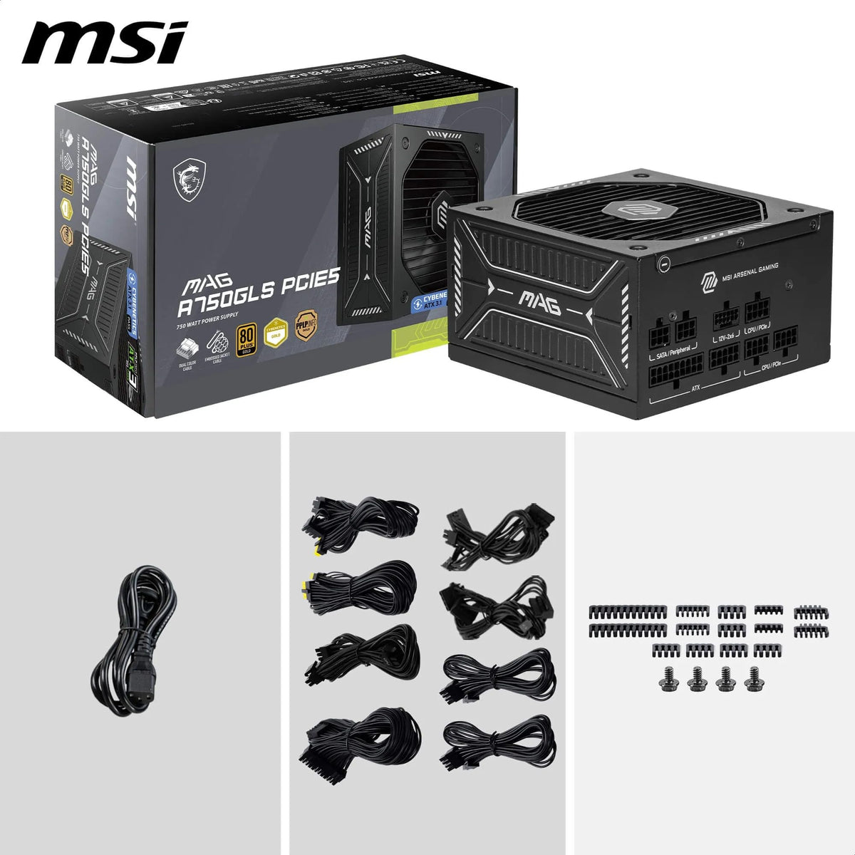 MSI MAG A750GLS PCIE5-750W 80 Plus Gold Power Supply - 306-7ZPHX11-HD8