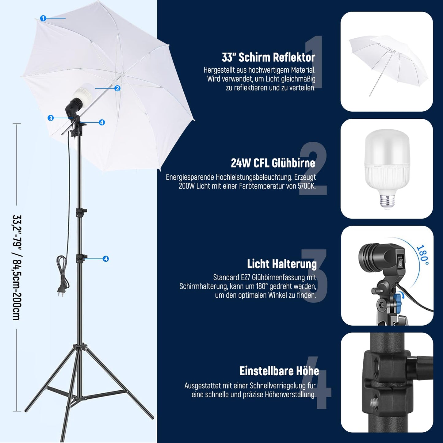 NEEWER Photography Lighting Set with Background, 8.5x10ft Background Stand, 5700K 800W Equivalent 24W LED Umbrella Softbox Continuous Light, 60cm Light Reflector, Photo Studio Equipment for Video Recording - 10104080