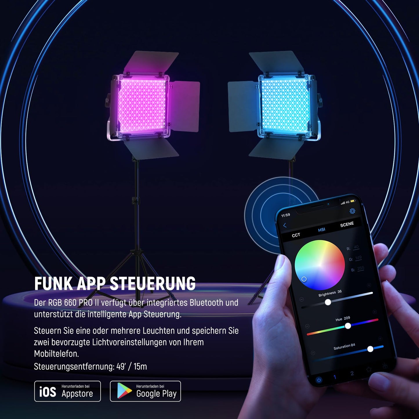 NEEWER 2X Improved 660 PRO II 50W RGB LED Video Light Panel Set Tripod Stand with App Control Video Light 360° Full Color Video Photo Light/CRI97+/3200K~5600K Studio Continuous Light Photography Film - RGB660