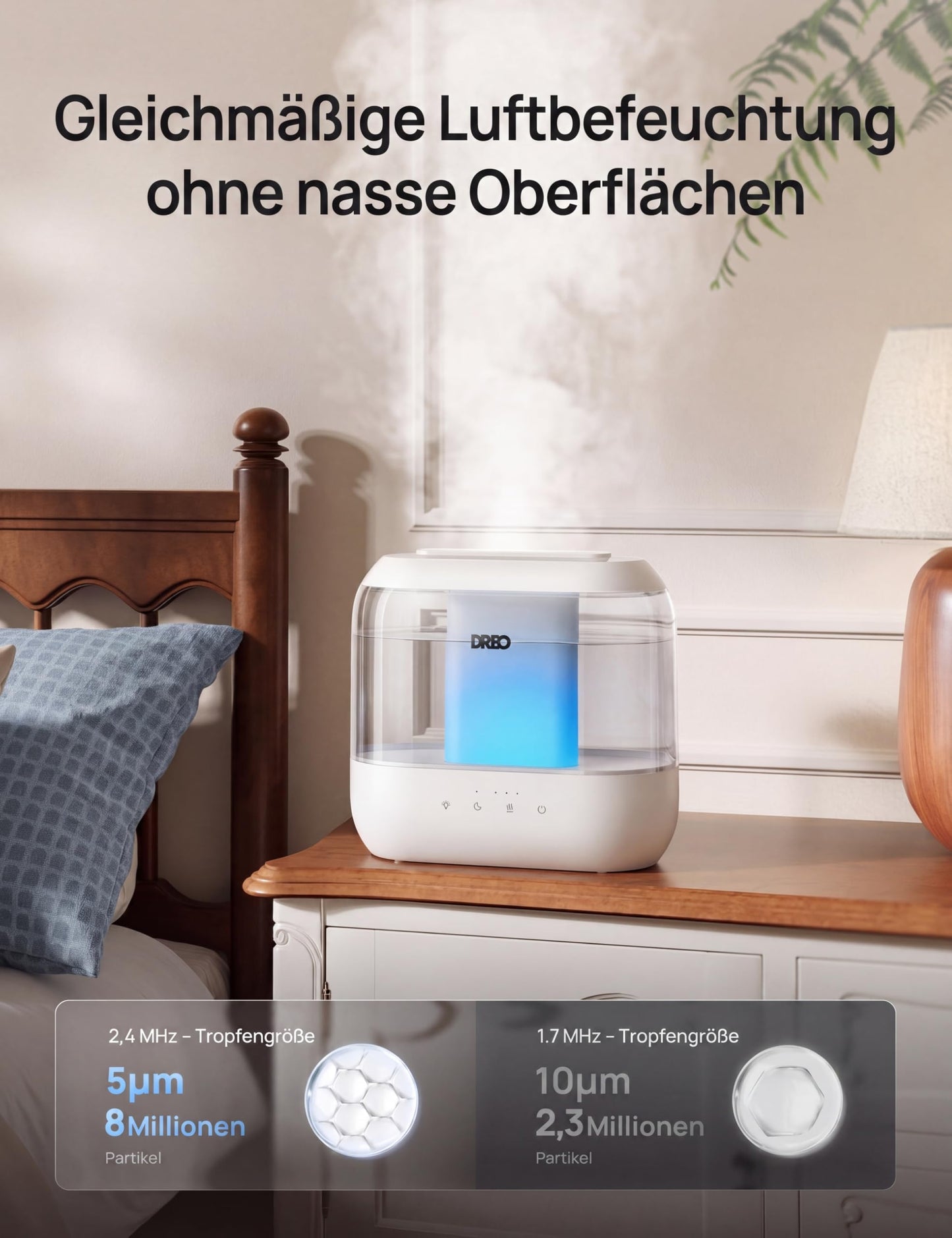 Dreo Humidifier for Bedroom, Top Fill 4L Supersized Cool Mist Humidifier with Oil Diffuser and Night Light, 36H Runtime, Quiet Ultrasonic Humidifier for Baby Nursery and Plants - DR-HHM001