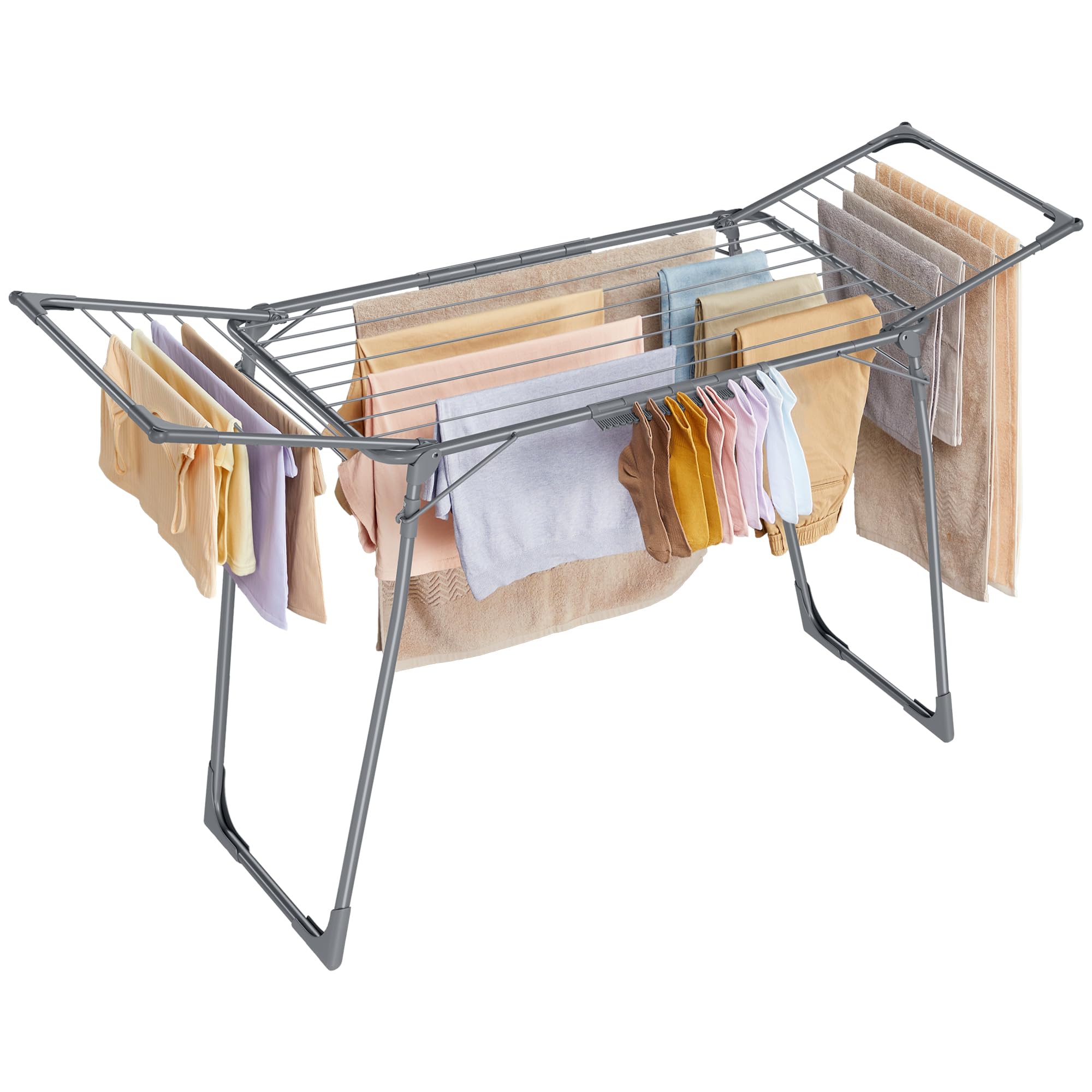 SONGMICS clothes airer, stand dryer 52.5 x 173 x 96.5 cm, wing clothes airer, wing clothes dryer, space-saving, with sock holder, metal, for clothes, towels, laundry, gray LLR518G01