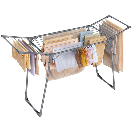 SONGMICS clothes airer, stand dryer 52.5 x 173 x 96.5 cm, wing clothes airer, wing clothes dryer, space-saving, with sock holder, metal, for clothes, towels, laundry, gray LLR518G01