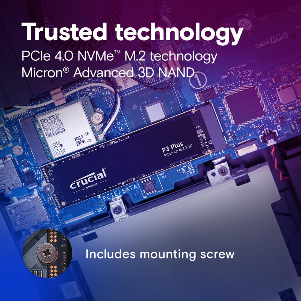 Crucial P3 Plus SSD 500GB M.2 PCIe Gen4 NVMe, cu viteze de până la 4.700 MB/s, compatibil cu laptopuri și desktopuri, Solid State Drive - CT500P3PSSD8