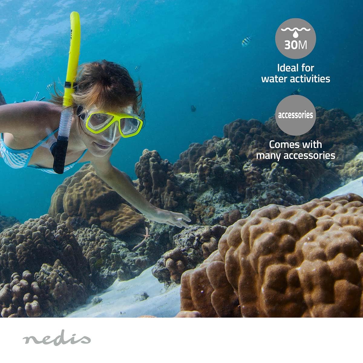 Nedis Action Cam | 4K@30fps | 16 MPixel | Rezistentă la apă până la: 30.0 m | 90 min | Wi-Fi | Aplicație disponibilă pentru: Android™ / IOS | Inclus: suport | Negru - ACAM51BK