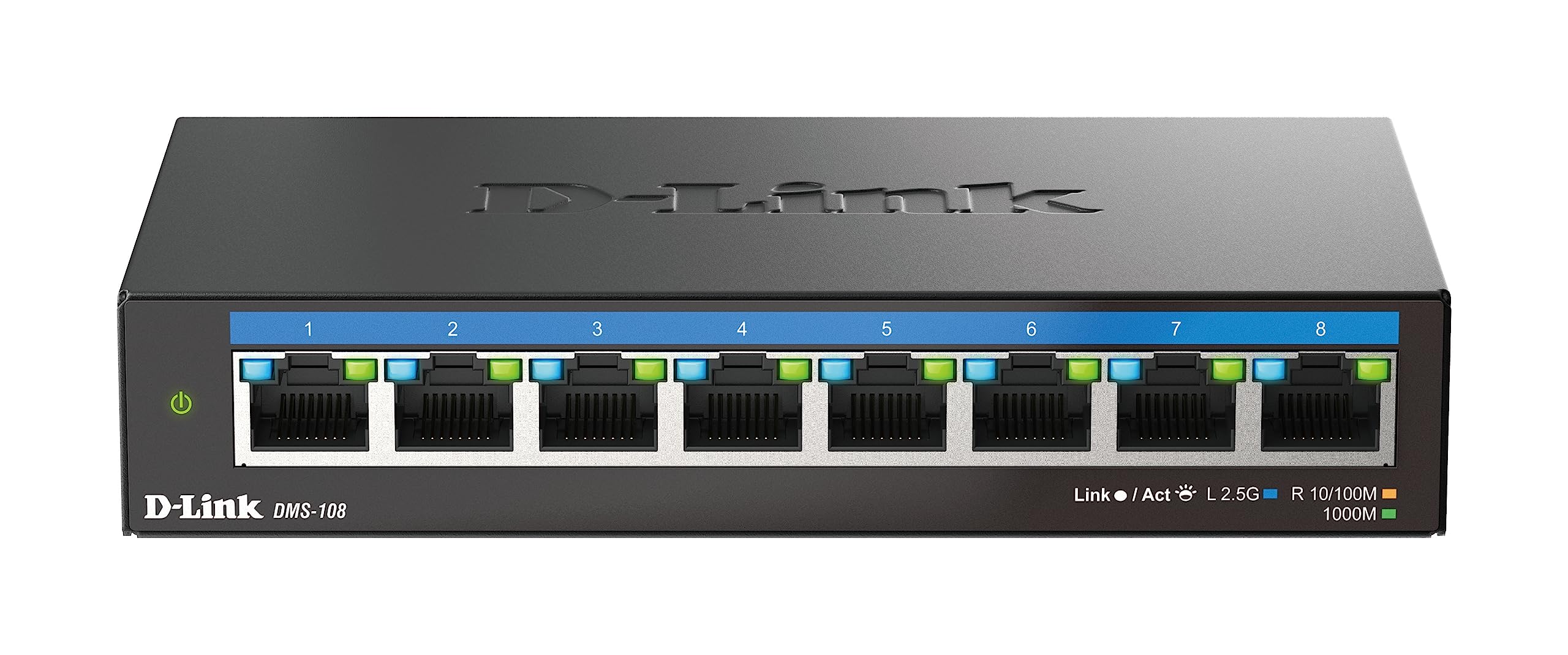 D-Link DMS-108 8-Port Multi-Gigabit Unmanaged Desktop Switch (8x 2.5G Ports, Fanless, Compact, Metal Housing, QoS, Plug and Play) - DMS-108/E