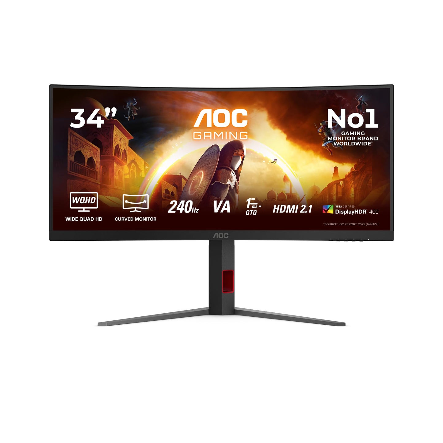 AOC CU34G4Z 34 inch curved, UW-QHD USB hub gaming monitor, 240Hz, Fast VA panel, 1ms GtG, HDR400, FreeSync Premium, height adjustment, (3440x1440 HDMI 2X 2.1 DP 1x 1.4) black