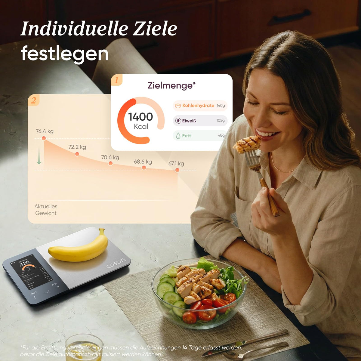 Cosori Stainless Steel Digital Kitchen Scale, Nutrition Scale App, USB Rechargeable, XL - CNS-R002S-S