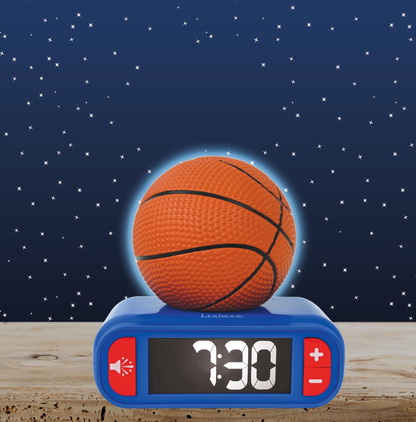 Lexibook, Basketball, Basketball Night Light Alarm Clock, Sounds and Melodies, LCD Screen with Backlight, Illuminated, Snooze, Blue/Orange, RL800BA