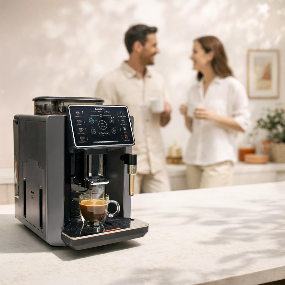 KRUPS Sensation Hot & Cold Coffee Machine, 12 recipes, intuitive operation, complete customization, steam nozzle, cold brew aroma technology, automatic cleaning, dark gray, EA913HE0