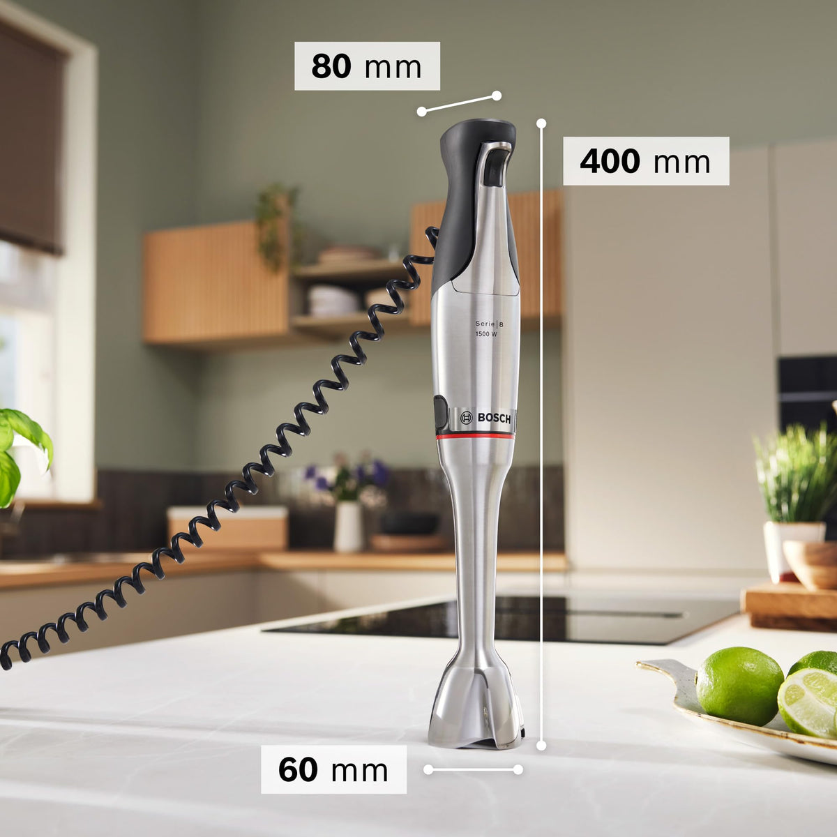 Bosch Hand Blender, Mixing Cup, Universal Chopper, Double Whisk, Stainless Steel Blades, Dishwasher Safe, Spiral Cable, 1500 Watts, ErgoMaster Series 8 MSM8M934