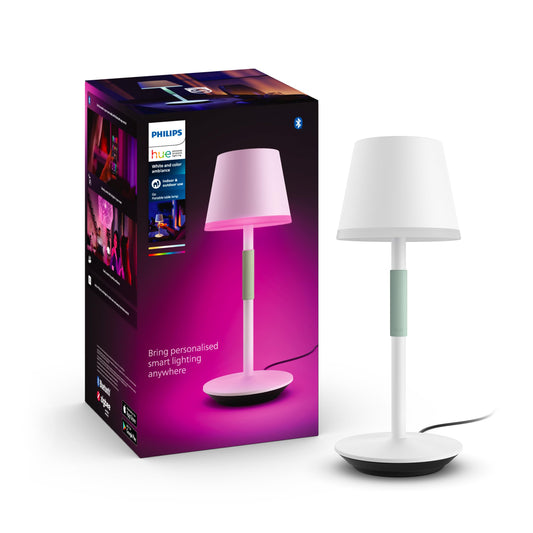 Philips Hue White & Color Ambiance Go Portable table lamp (530 lm), dimmable LED light for the Hue lighting system with 16 million colors, smart light control via voice or app, white - 929003128401