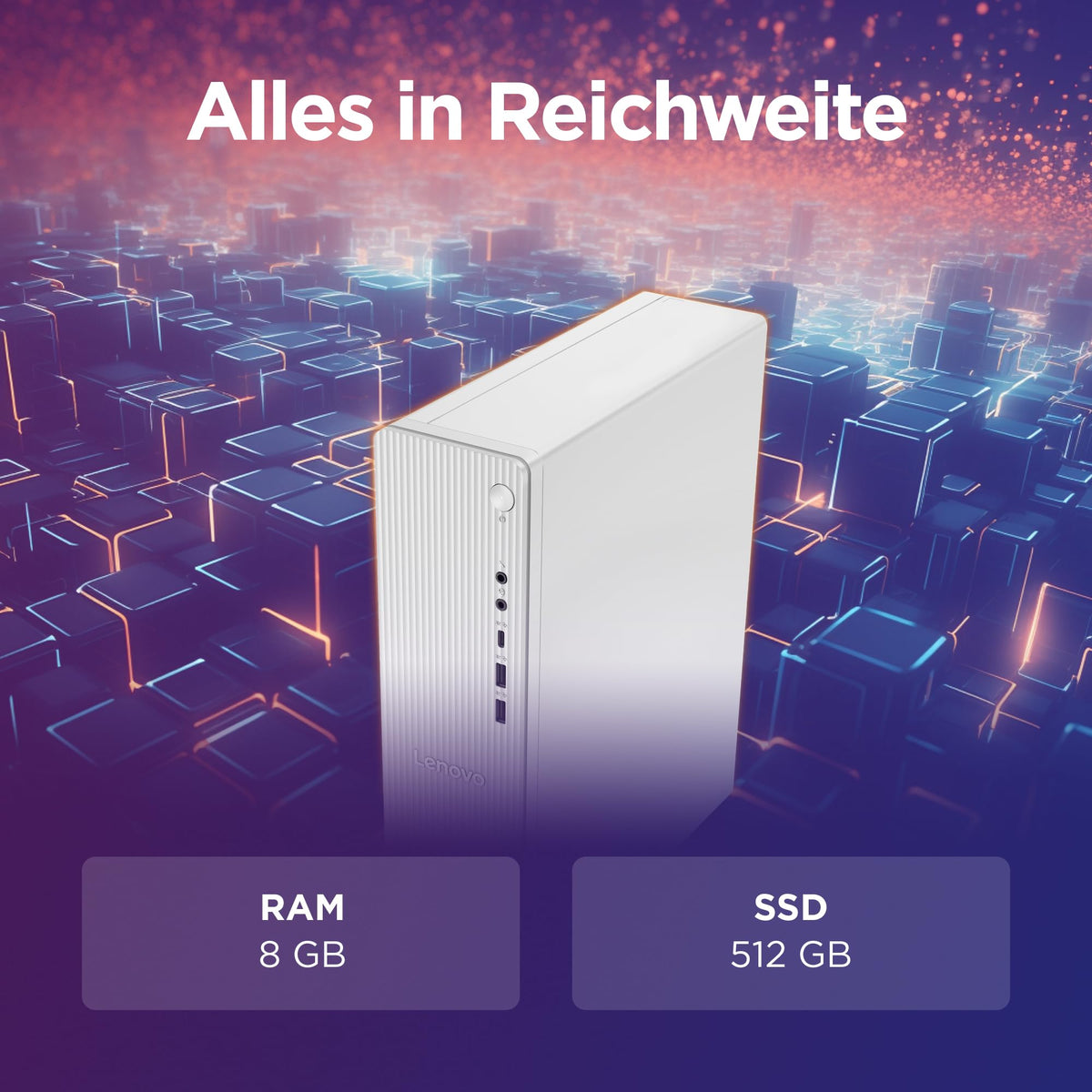 Lenovo IdeaCentre Tower PC | Intel Core i3 | 8GB RAM | 512GB SSD | 8.2L - 90XW009JGF
