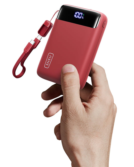 INIU Ultra Small 20000mAh Power Bank, 22.5W Quick Charge PowerBank with Removable USB C Cable, Suitable for Flight & Travel Essential, External Mobile Phone Batteries for iPhone 17 16, Commuting, Daily Use, Red - P51