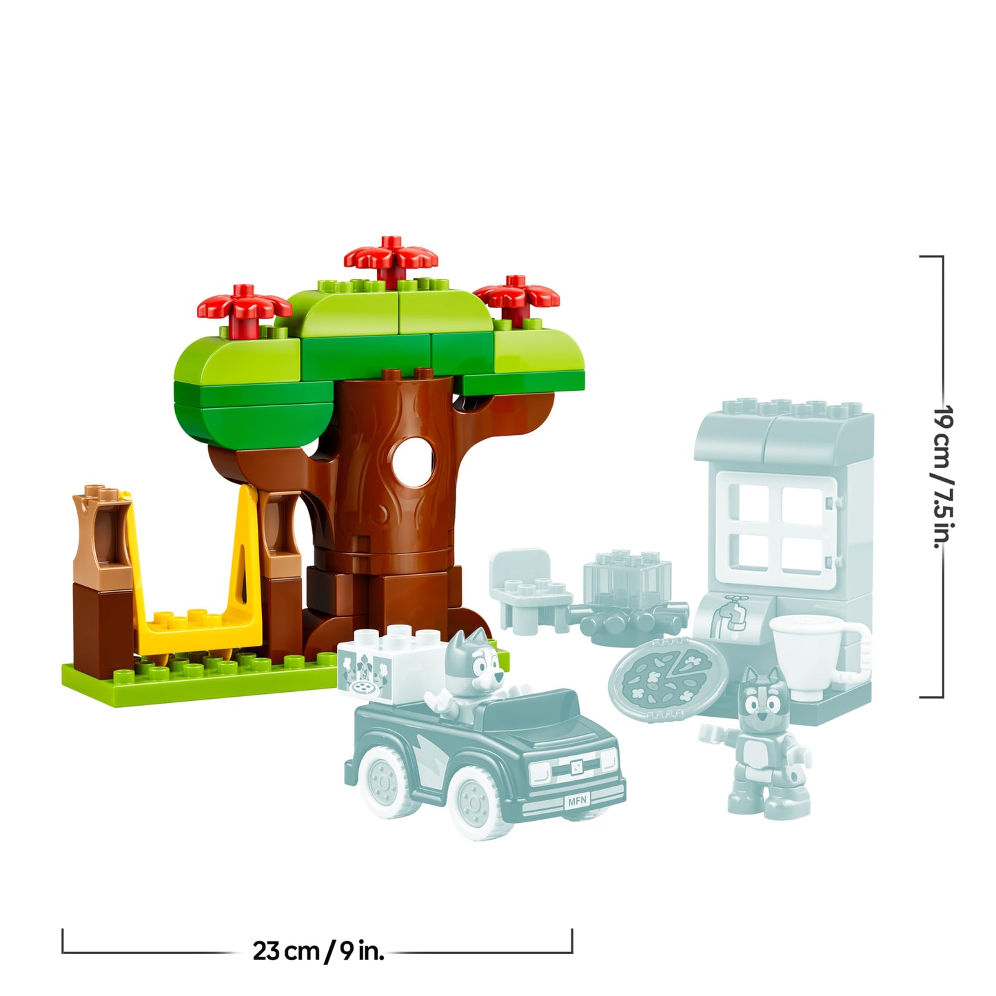 LEGO DUPLO Bluey Pizza Sisters with Muffin and Bluey - Motor Skills Toy for Toddlers - Montessori Set with Car, 2 Figures, Tree & Swing - Gift for Girls & Boys from 2 Years - 10469