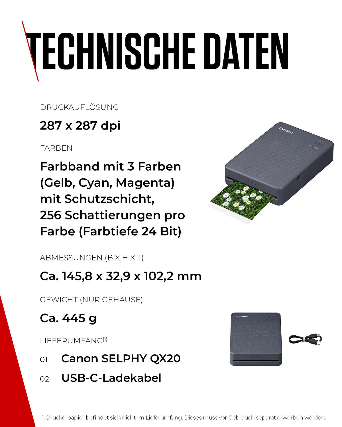 Canon SELPHY QX20 Mini Photo Printer Mobile, Stickers, 100-Year Stability - QX20-GY