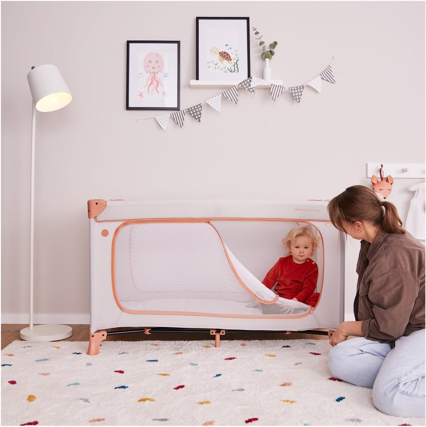 hauck travel cot baby with XL play opening, Dream N Play Plus Dusty Cork - 601006