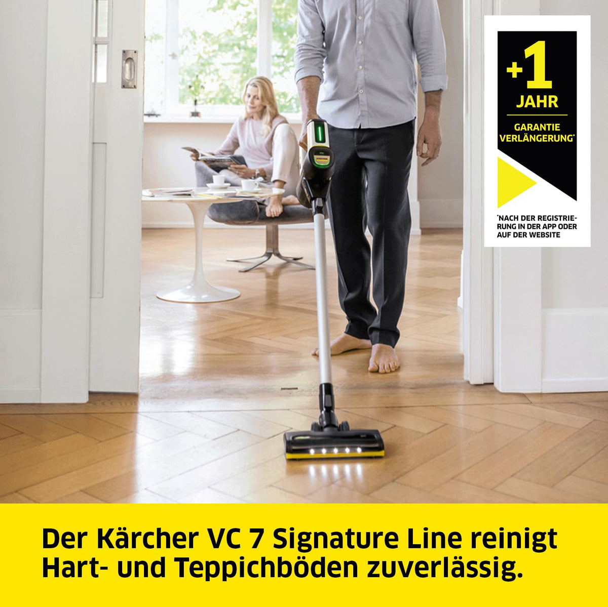 KÄRCHER Cordless Vacuum Cleaner VC 7 Signature Line, 2 suction levels, runtime: up to 60 min., weight: 2.6 kg, includes 25.2 V battery, wall mount with charging function, floor and crevice nozzle, white - 1.198-750.0