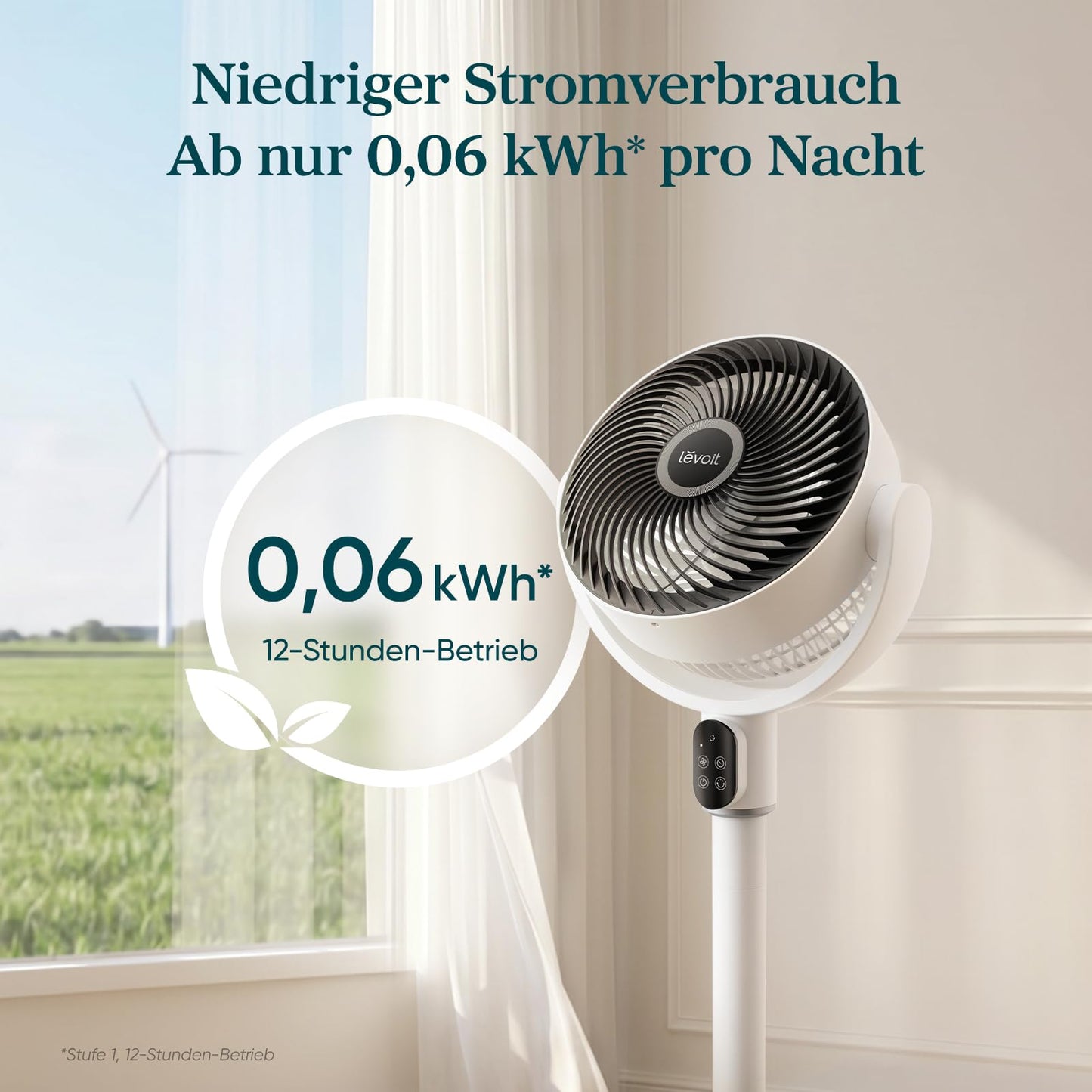 Levoit pedestal fan with DC motor, 20dB quiet fan, 1740m³/h airflow, 24m range, 6.5m/s, 90°+90° oscillation, 2 in 1 height adjustable, 5 levels, 12 hour timer, cloud gray, 97 cm - LPF-R382-WEU