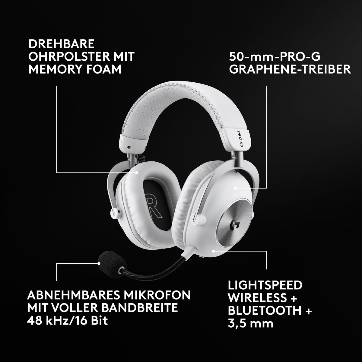 Logitech G PRO X3 Lightspeed Gaming Headset - White - 981-001748