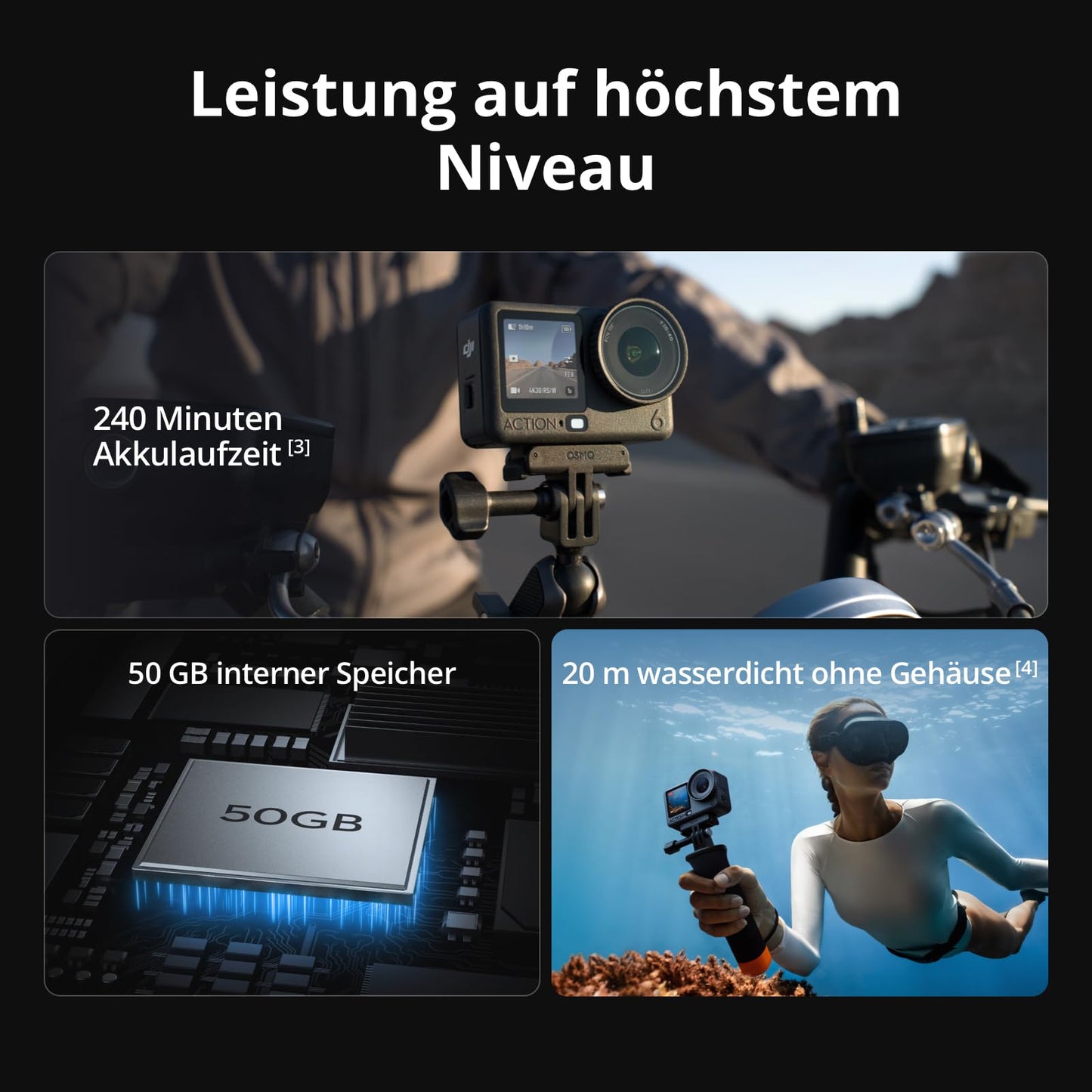 DJI Osmo Action 6 Advanced Combo, action cam with 1/1.1″ square sensor, variable aperture from f/2.0-f/4.0, longer battery life with 2 batteries, action cam 8K for extended outdoor recordings - 6937224136243
