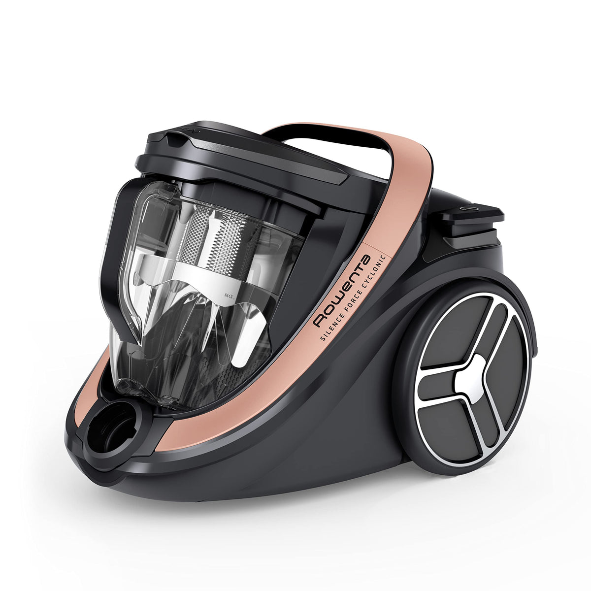 Rowenta Silence Force Cyclonic Effitech bagless vacuum cleaner, suitable for home and car, high suction power, low energy consumption, HEPA filtration, XXL capacity, Black-Rose Gold, RO7954