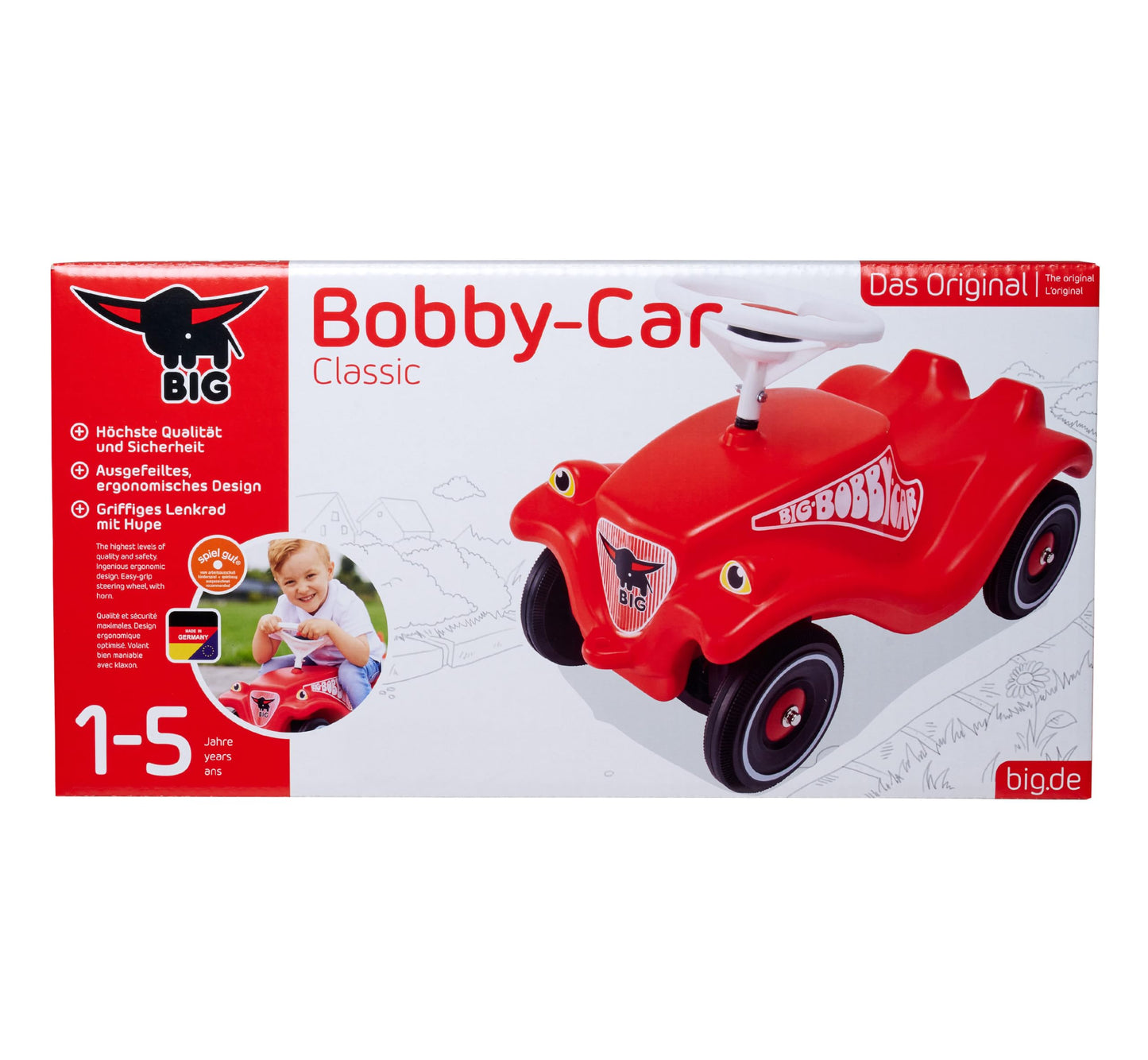 BIG-Bobby-Car Classic - children's vehicle for boys and girls, classic ride-on vehicle with a load capacity of up to 50 kg, for children aged 1 year and over, red - 800001303
