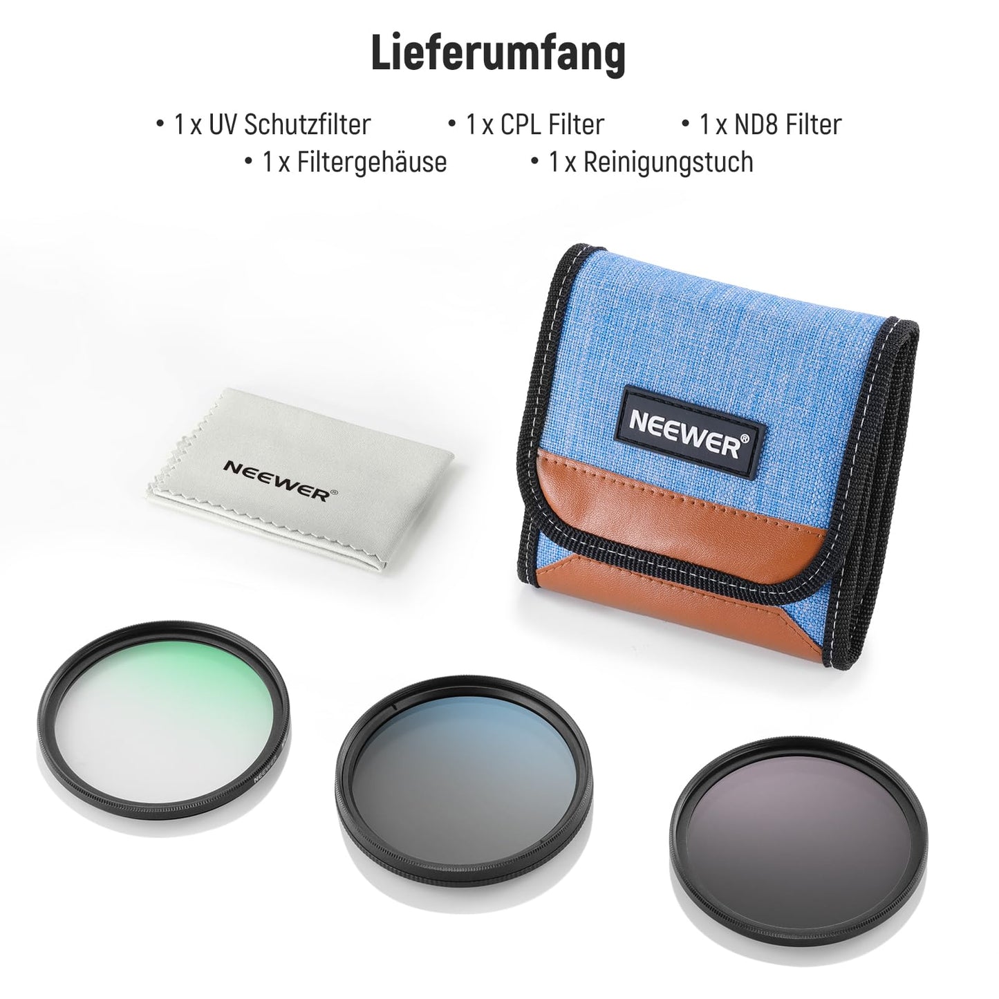 NEEWER 49mm UV CPL ND filter set, UV protection + circular polarizing filter + gray filter (ND8) camera lens filter set with multi-coated optical glass, slim frame and improved storage case - NW