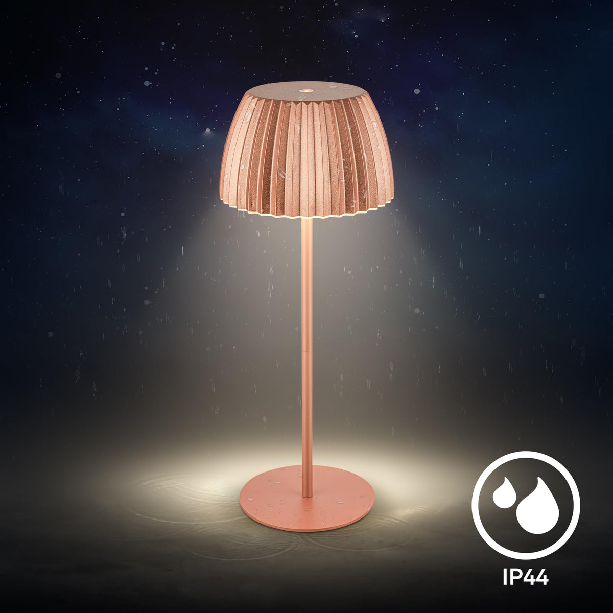 BRILONER - Riffle LED Table Lamp, wireless IP44 with light edge, touch dimmer, replaceable battery, bedside lamp, reading lamp, LED lamp, battery-operated lamp, German Design Award Winner, 14.5x36.5cm, copper color - 7553013