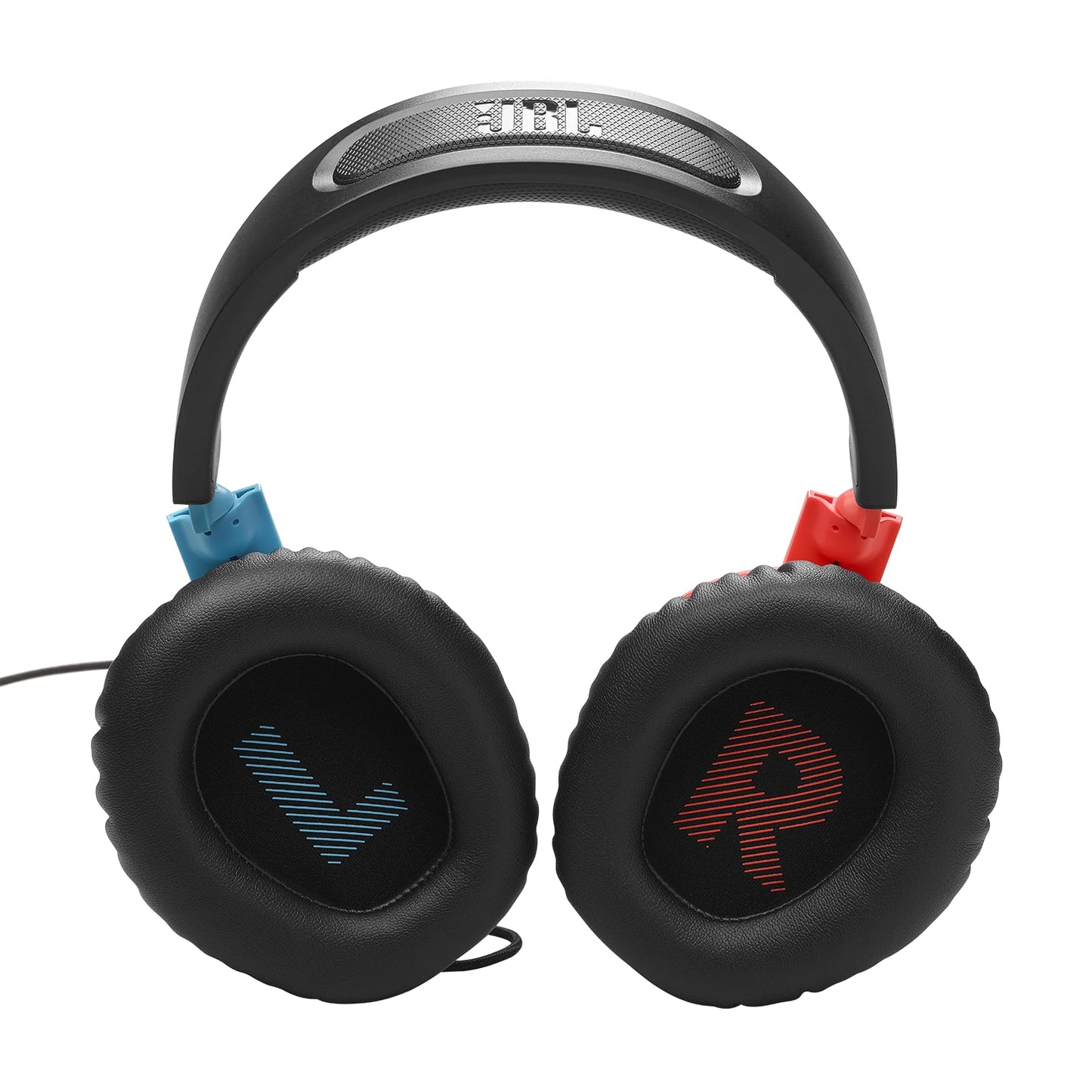 JBL Quantum 100N, wired over-ear gaming headset with detachable microphone, JBL QuantumSOUND Signature, memory foam, multi-platform compatibility and Windows Sonic Spatial Sound, Blue/Red - JBLQTUM100N