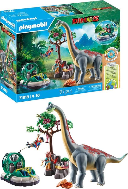 PLAYMOBIL | Dinosaurs | Brachiosaurus encounter with hovercraft | Dino playset | Dinosaur adventures for children aged 4 and up | 71819