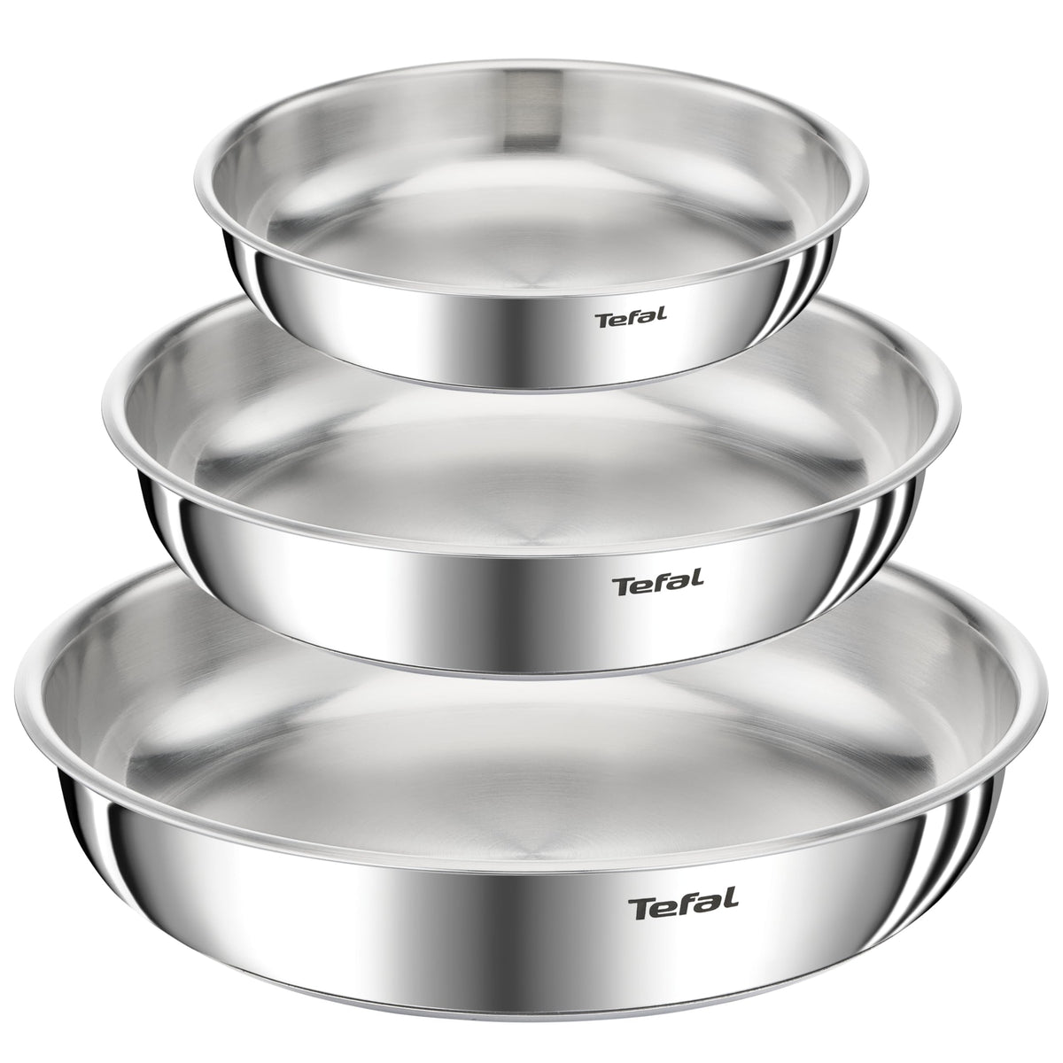 Tefal Ingenio Emotion Frying Pan Set, 3-piece, 22/24/28 cm + detachable handle, stainless steel, non-stick, induction compatible, oven safe, dishwasher safe - L8968445