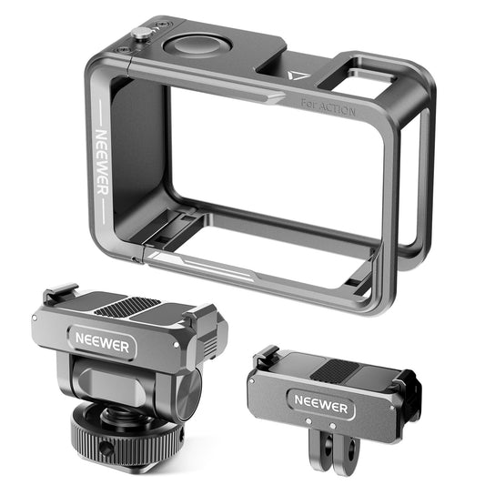 NEEWER Action Camera Cage Set, Compatible with DJI Osmo Action 5 Pro 4 3 DJI Mic, Protective Frame Accessories with Quick Release Cold Shoe Mount and Magnetic Mount Adapter, AC011+AC012+AC014