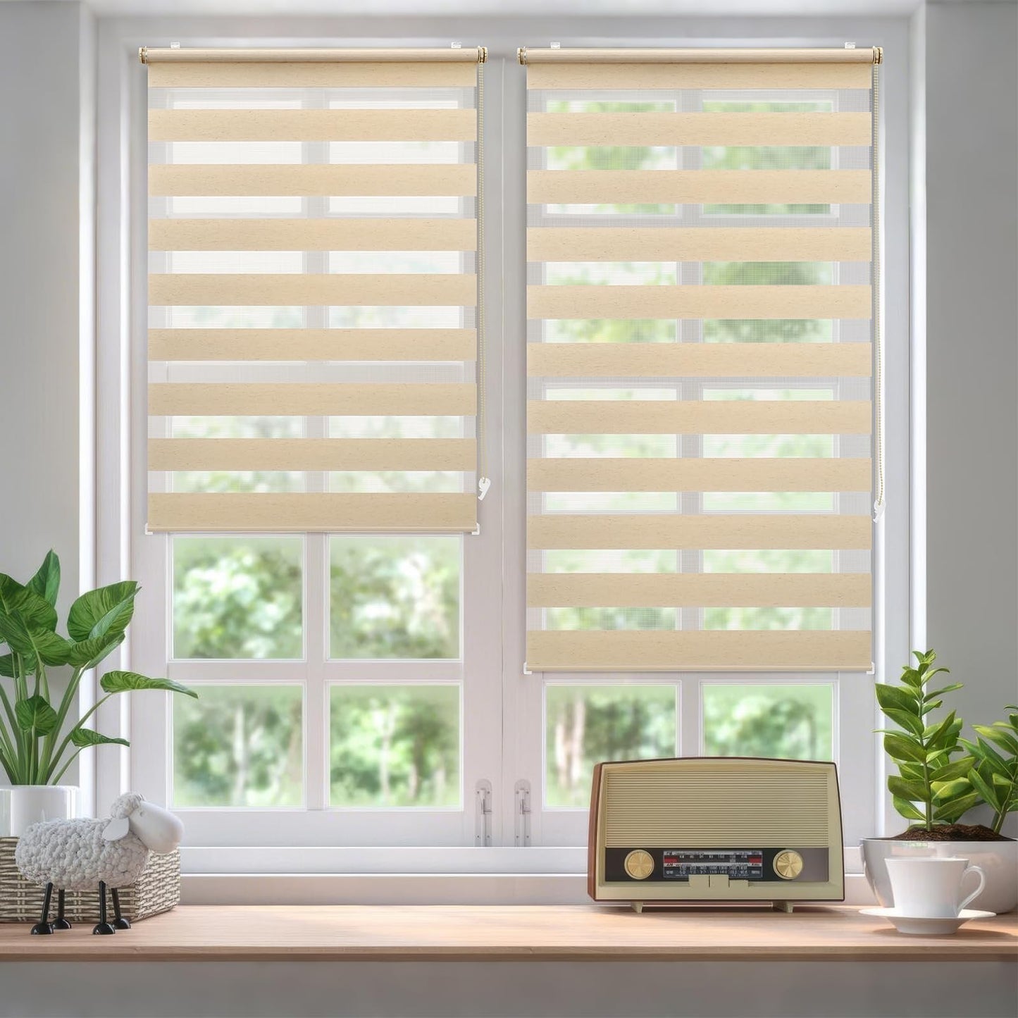 Sekey double roller blind Klemmfix without drilling for windows, double roller blind 130 cm wide, duo roller blind sun protection, 130x150cm, yellow linen - BL-2537